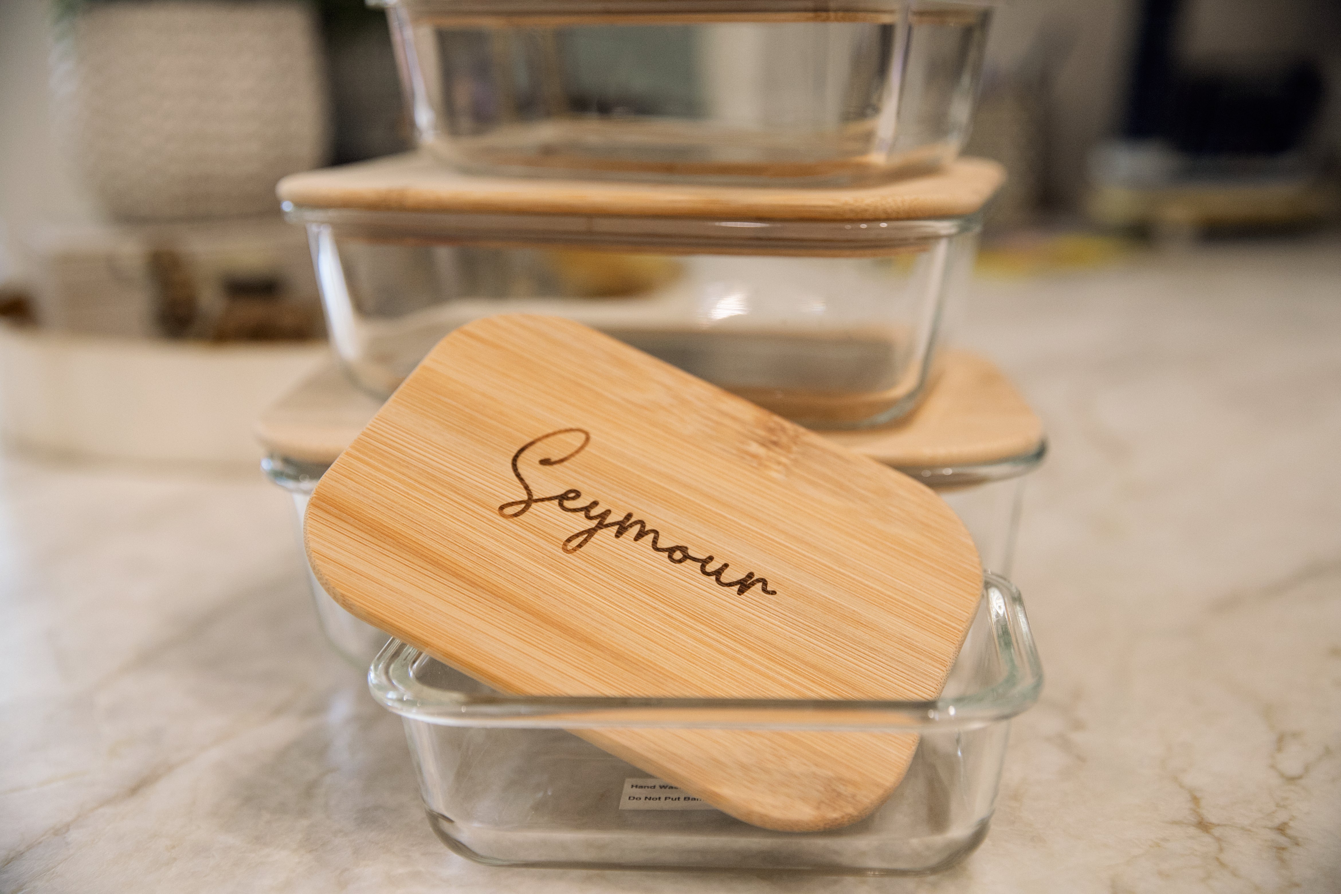 Set of Personalized Glass Containers with Bamboo Lids